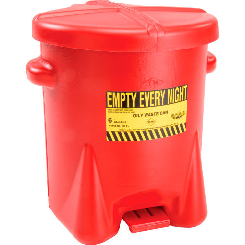 Eagle 6 Gallon Poly Waste Can W/ Foot Lever, Red - 933-FL