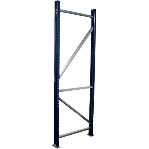 Interlake Mecalux Pallet Rack Tear Drop Upright Frame, Bolted, 96"H x 36"D, 24,571 Lbs. Cap., Blue
