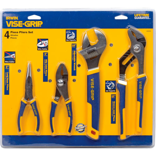 4 Pc. Pliers-6" Long Nose, 6" Slip Joint, 10" Adj Wrench & 10" Groove