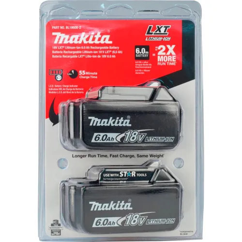 Makita® BL1860B-2 18V Li-Ion LXT Battery 6Ah Extended Capacity 2Pk