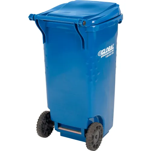 Global Industrial Mobile Heavy Duty Trash Container, 65 Gallon, Blue