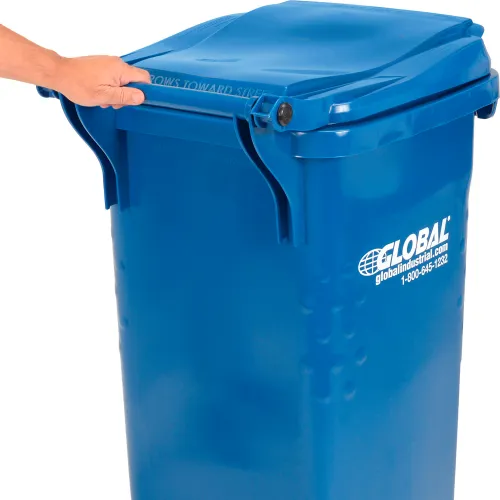 Global Industrial Mobile Heavy Duty Trash Container, 65 Gallon, Blue