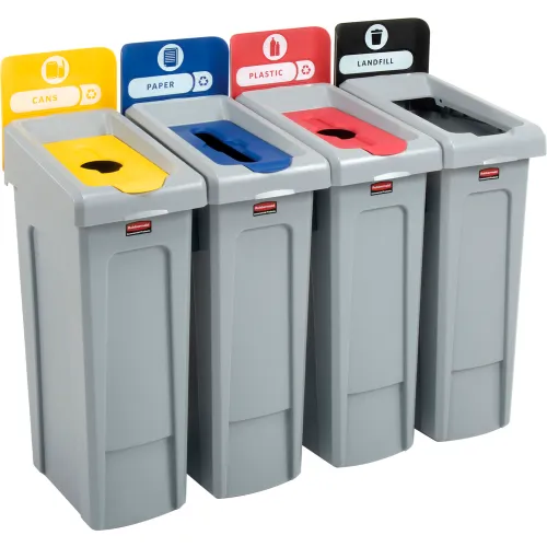 Recycling Bins & Lids, Bins, Global Industrial Slim Trash Can, 23 Gallon,  Red
