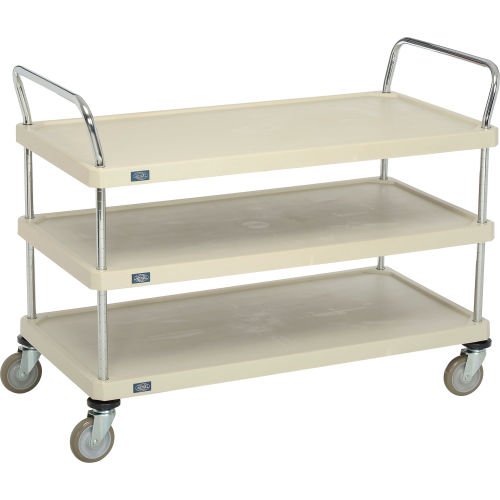 3 Solid Plastic Shelves Utility Cart, 24W x 48L x 39H