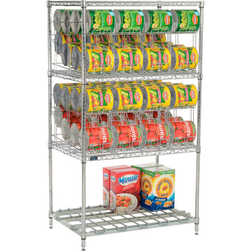 3-Tier Wire Can Rack System With Bottom Dunnage Shelf, 24W X 36L x 66H