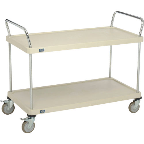 2 Solid Plastic Shelves Utility Cart, 2 Casters With Brakes, 24W x 48L x 39H
																			