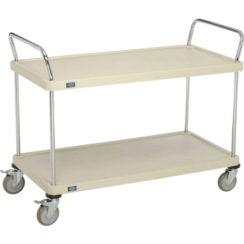 2 Solid Plastic Shelves Utility Cart, 2 Casters With Brakes, 24W x 48L x 39H