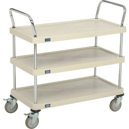 Utility Cart w 5in Poly Swivel Stem Caster w Brake, 3 Plastic Shelves, 18 W x 36 L