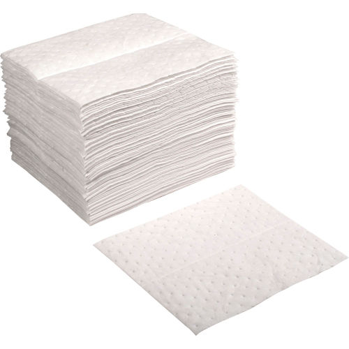 Global Industrial Hydrocarbon Based Oil Sorbent Pad, Medium Weight, 15 x 18, White, 100/Pack