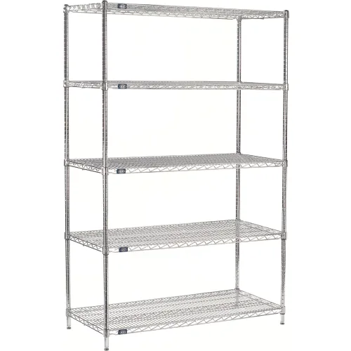 Nexel® 5 Shelf, Chrome Wire Shelving Unit, Starter, 36"W x 12"D x 86"H