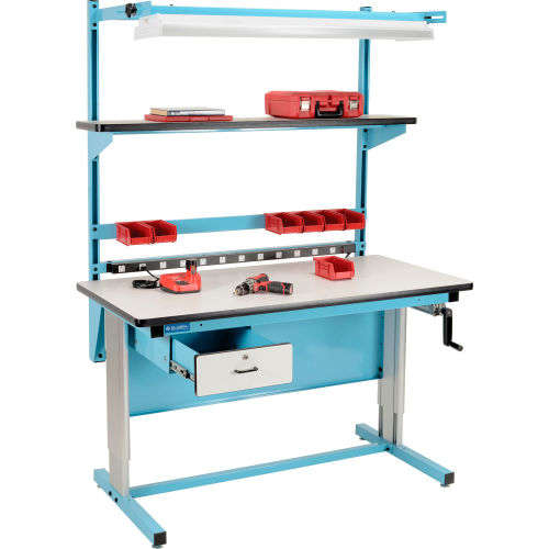 Global Industrial™ Bench-In-A-Box Ergonomic Workbench, Plastic Laminate Top, 60Wx30D, Blue