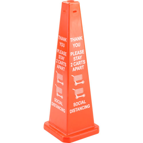Cortina Lamba 03-600-75 Cone, Orange, 36in, "Thank You Please Stay 2 Carts Apart Social Distancing"
