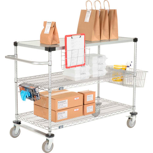 Nexel® Chrome Curbside Cart w/Shelves & Polyurethane Casters, 60"L x 24