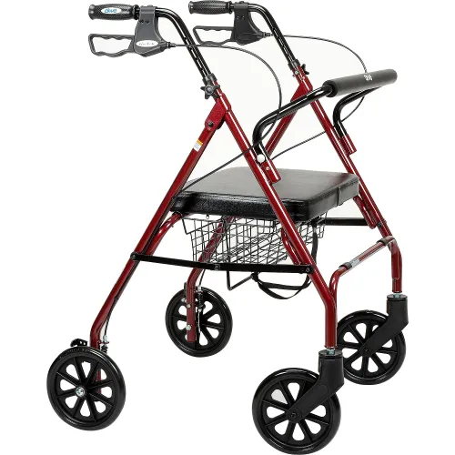 Heavy Duty Folding Rollator Walker + Seat [Red Steel] – Because Market