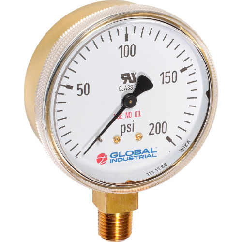 Global Industrial™ 2" Type 111.11 3,000PSI Gauge - 1/4" NPT LM Polished Brass