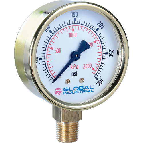 Global Industrial™ 2.5in Type 111.10 300PSI/KPA Gauge - 1/4in NPT LM Polished Brass