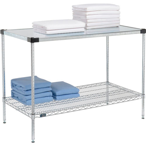 Nexel® Chrome, 2 Tier, Wire Shelving Starter Unit, 1 Solid Shelf, 48"W