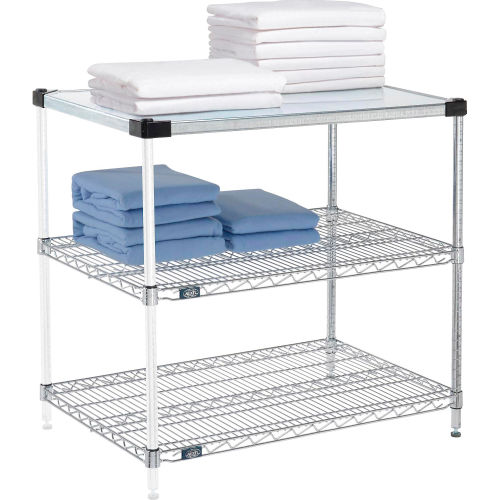 Nexel® Chrome, 3 Tier, Wire Shelving AddOn Unit, 1 Solid Shelf, 36"W x