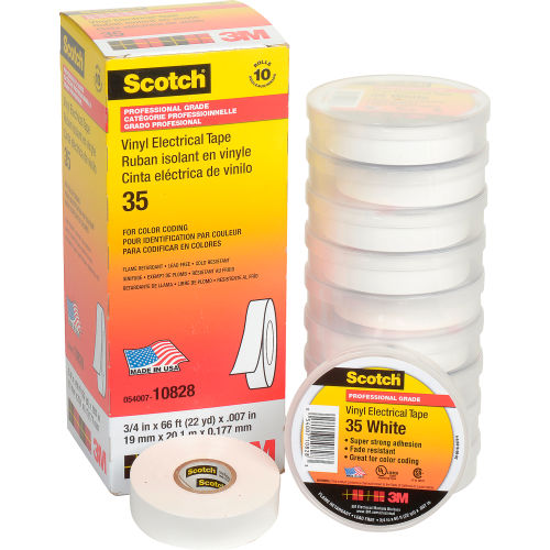 3M Scotch® Vinyl Electrical Color Coding Tape 35-White, 3/4" X 66', 80610833982