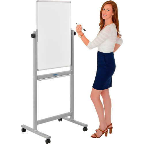Global Industrial™ Mobile Reversible Magnetic Whiteboard - 24W x 36H - Steel - Silver Frame
																			