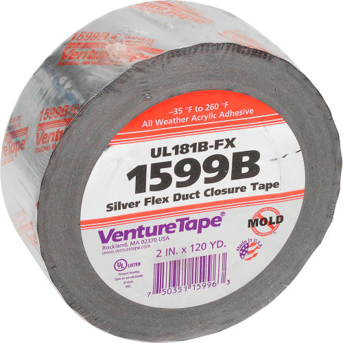 3M VentureTape UL181B-FX FlexDuct Tape, 2 IN x 120 Yards, Sliver, 1599B