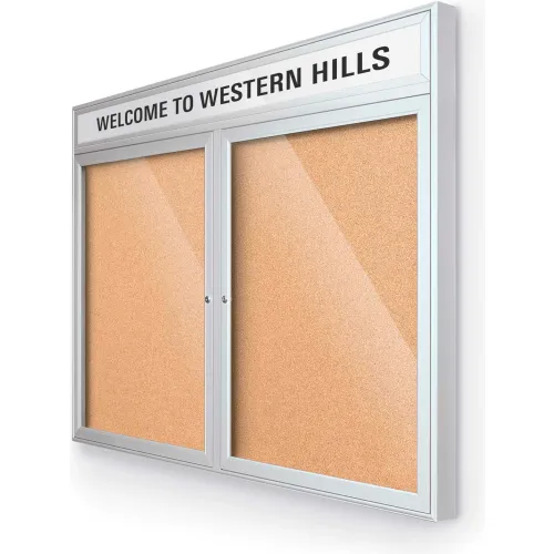 Balt® Outdoor Headline Bulletin Board 48"W x 36"H, Silver Trim, Nat. Cork
