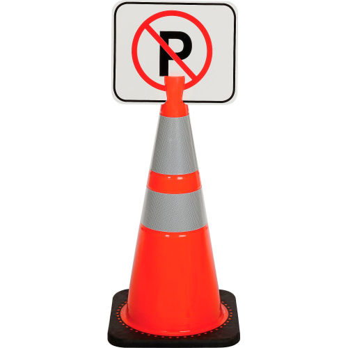 Cone Sign - No Parking, 13 x 11, Black on Orange - Pkg Qty 5