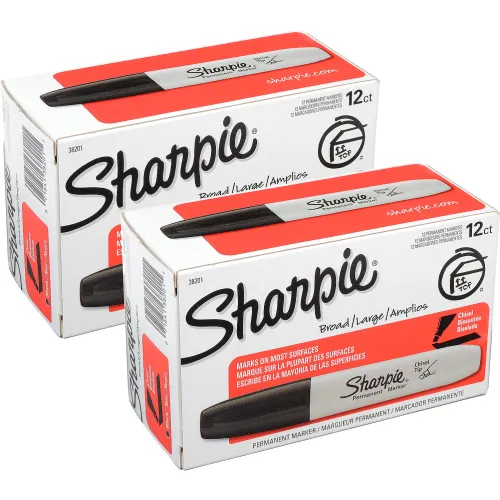 Sharpie Permanent Markers, Chisel Tip, Black Ink, Pack Of 12