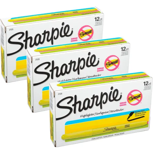 Sharpie® Accent Highlighter, Narrow Chisel Tip, Nontoxic, Fluorescent  Yellow Ink, Dozen