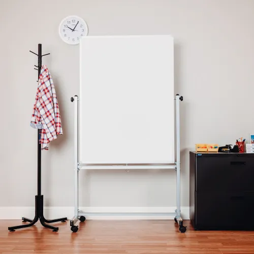 Global Industrial™ Mobile Reversible Magnetic Whiteboard - 36W x 48H -  Steel - Silver Frame