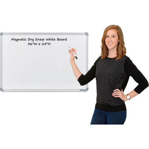 Magnetic Whiteboard - 36 x 24 - Steel Surface - Aluminum Frame
																			