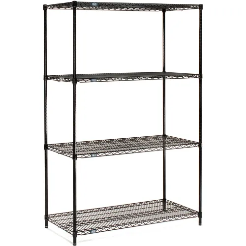 Nexel  4 Shelf, Black Epoxy Wire Shelving Unit, Starter, 60
