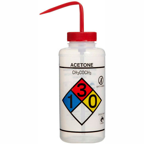 Bel-Art LDPE Wash Bottles 118320001, 1000ml, Acetone Label, Red Cap, Wide Mouth, 2/PK