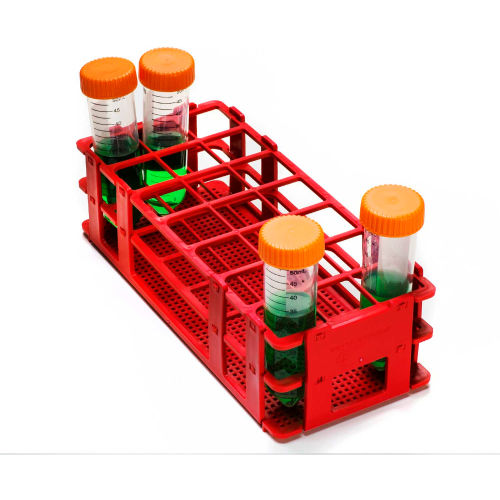 Bel-Art No-Wire™ PP Test Tube Rack 187460004, For 25-30mm Tubes, 21 Places, Red, 1/PK
