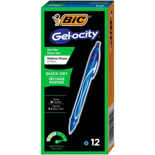 BIC® Gel-ocity Quick Dry Retractable Gel Pen, Medium 0.7mm, Blue  Ink/Barrel, Dozen