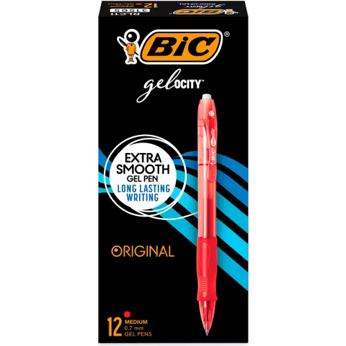 Bic® Velocity Rollerball Retractable Gel Pen, Red Ink, Dozen