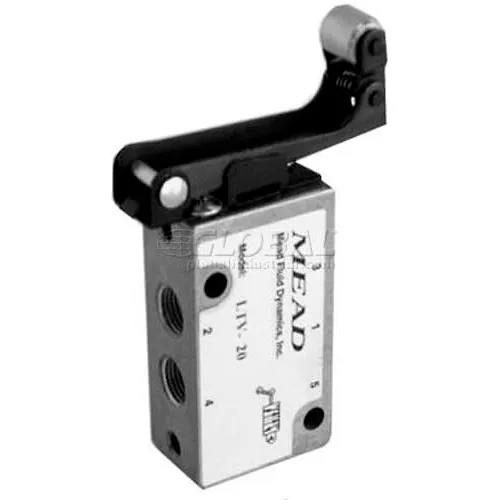 BimbaMead Air Valve LTV20, 5 Port, 2 Pos, Mechanical, 1/8" NPTF Port, OneWay Roller Leaf Actr