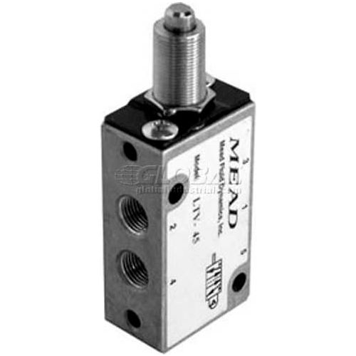 BimbaMead Air Valve LTV45, 5 Port, 2 Pos, Mechanical, 1/8" NPTF Port, Straight Plunger Actr