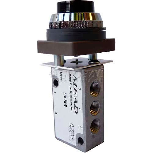 BimbaMead Air Valve LTVFHB, 5 Port, 2 Pos, Manual, 1/8" NPTF Port, Black Flush Head Actr