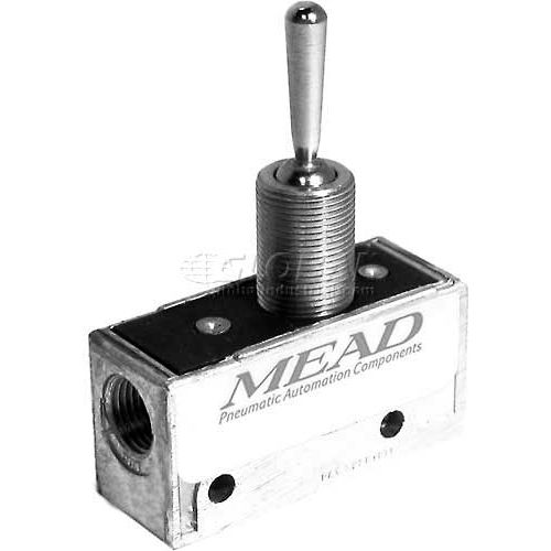 BimbaMead Air Valve MV35, 3 Port, 2 Pos, Manual, 1/8" NPTF Port, Flip Toggle Actuator, Detent Ret.