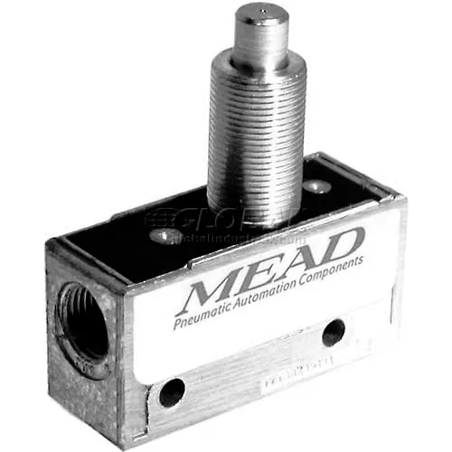 BimbaMead Air Valve MV45, 3 Port, 2 Pos, Mechanical, 1/8" NPTF Port, Straight Plunger Actr