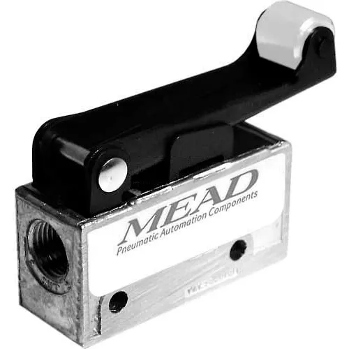 Bimba-Mead Air Valve MV-90, 3 Port, 2 Pos, Mechanical, 1/8" NPTF Port, Nylon Roller Leaf Actr