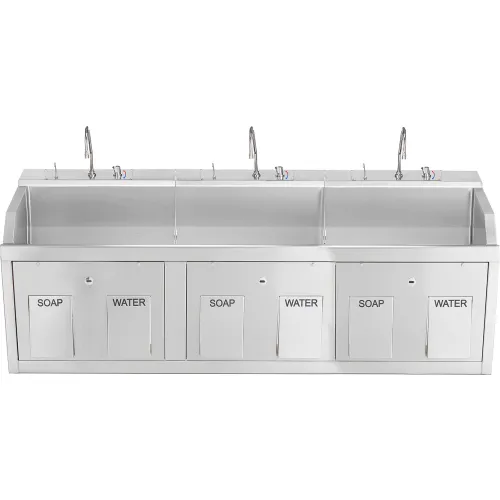 Blickman Triple Station Wall Mounted Lodi Scrub Sink, Knee Action ...