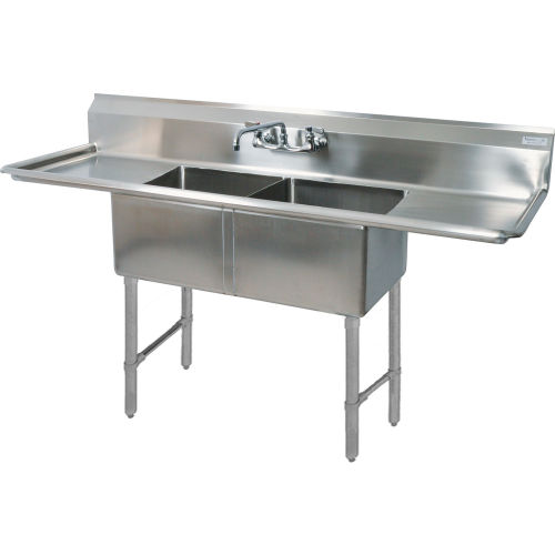 BK Resources&#174; 2-Compartment Sink, 18X18X12 Deep, 8 Faucet Holes, 18 Drainboardss