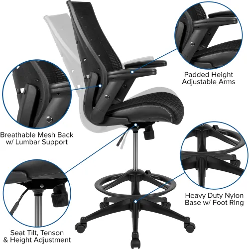 Drafting chair with flip up deals arms