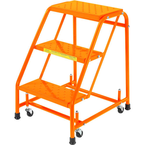 Perforated 16"W 3 Step Steel Rolling Ladder 10"D Top Step - Orange - 318P-O