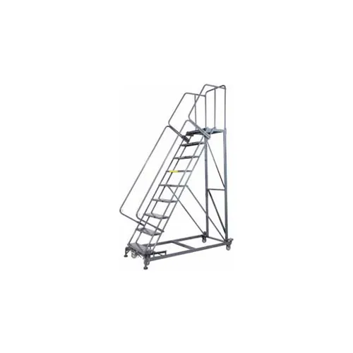 9 Step Extra Heavy Duty Steel Rolling Safety Ladder Perforated Tread W Cal Osha Handrail 