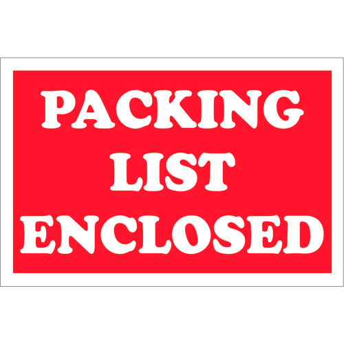 Paper Labels w/ &quot;Packing List Enclosed&quot; Print, 2&quot;L x 3&quot;W, Red & White, Roll of 500