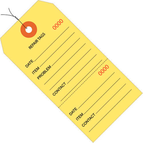 Global Industrial&#153; Consecutively Repair Tag Pre Wired#5, 4-3/4&quot;L x 2-3/8&quot;W, Yellow, 1000/Pk