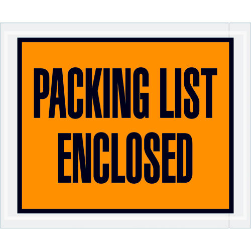 Full Face Envelopes, &quot;Packing List Enclosed&quot; Print, 5-1/2&quot;L x 4-1/2&quot;W, Orange, 1000/Pack